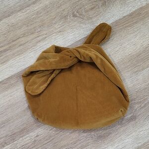 MERIT Signature Medium Brown Corduroy Tie Top Small Makeup Bag/Clutch